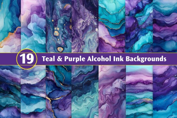 Preview of Teal & Purple Alcohol Ink Backgrounds