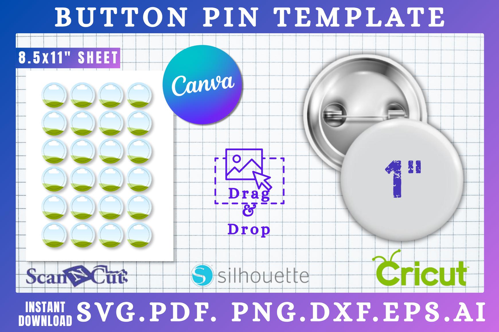 1" Button Pin Sublimation Canva Template