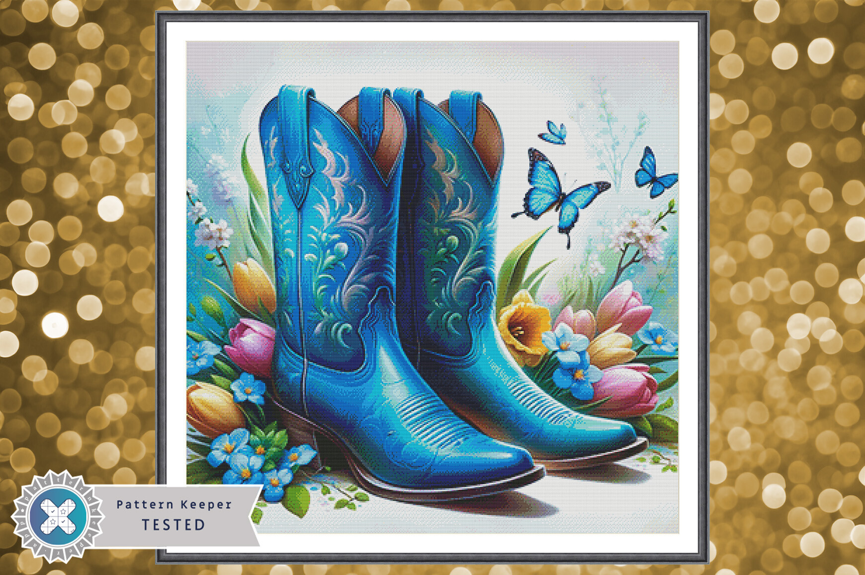 Cross Stitch Pattern PDF Blue Boots