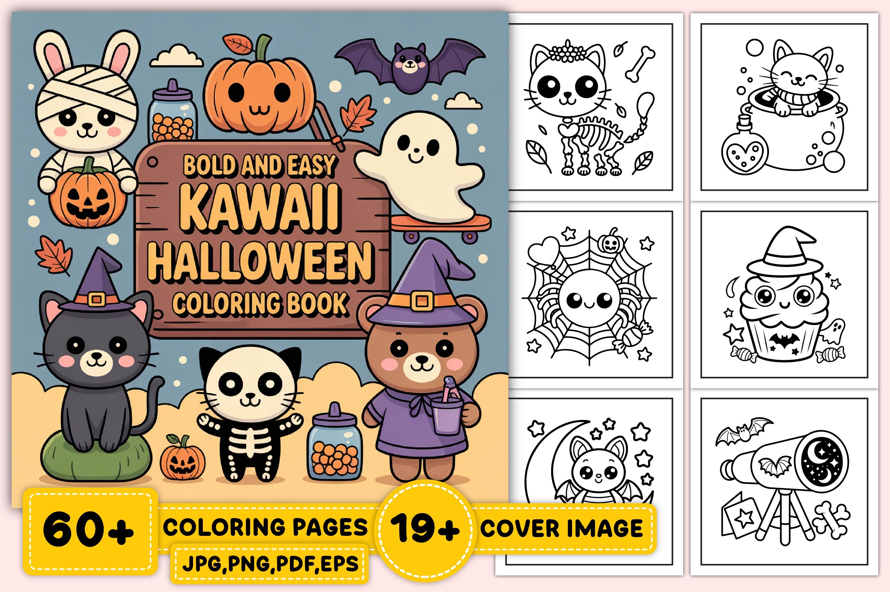 Bold Easy Kawaii Halloween Coloring Page
