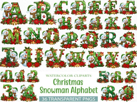 Christmas Snowman Alphabet Png Bundle Graphics