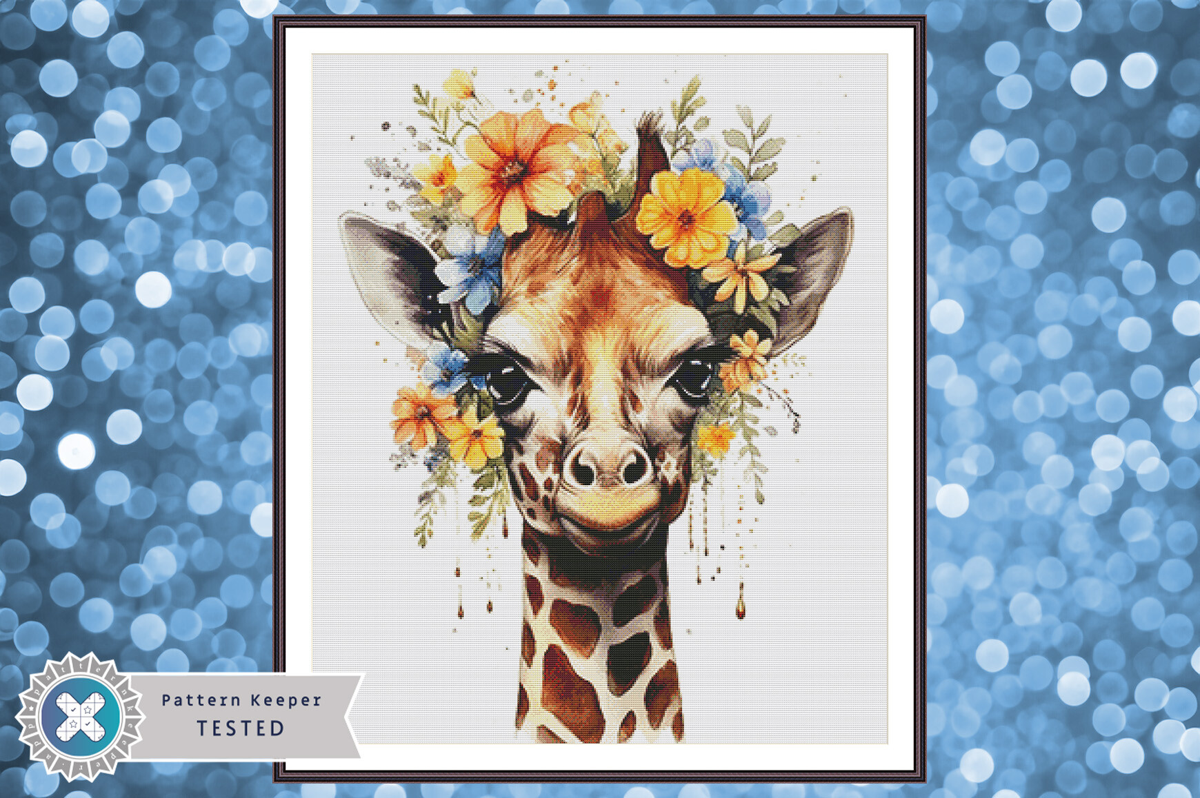 Cross Stitch Pattern PDF Floral Giraffe