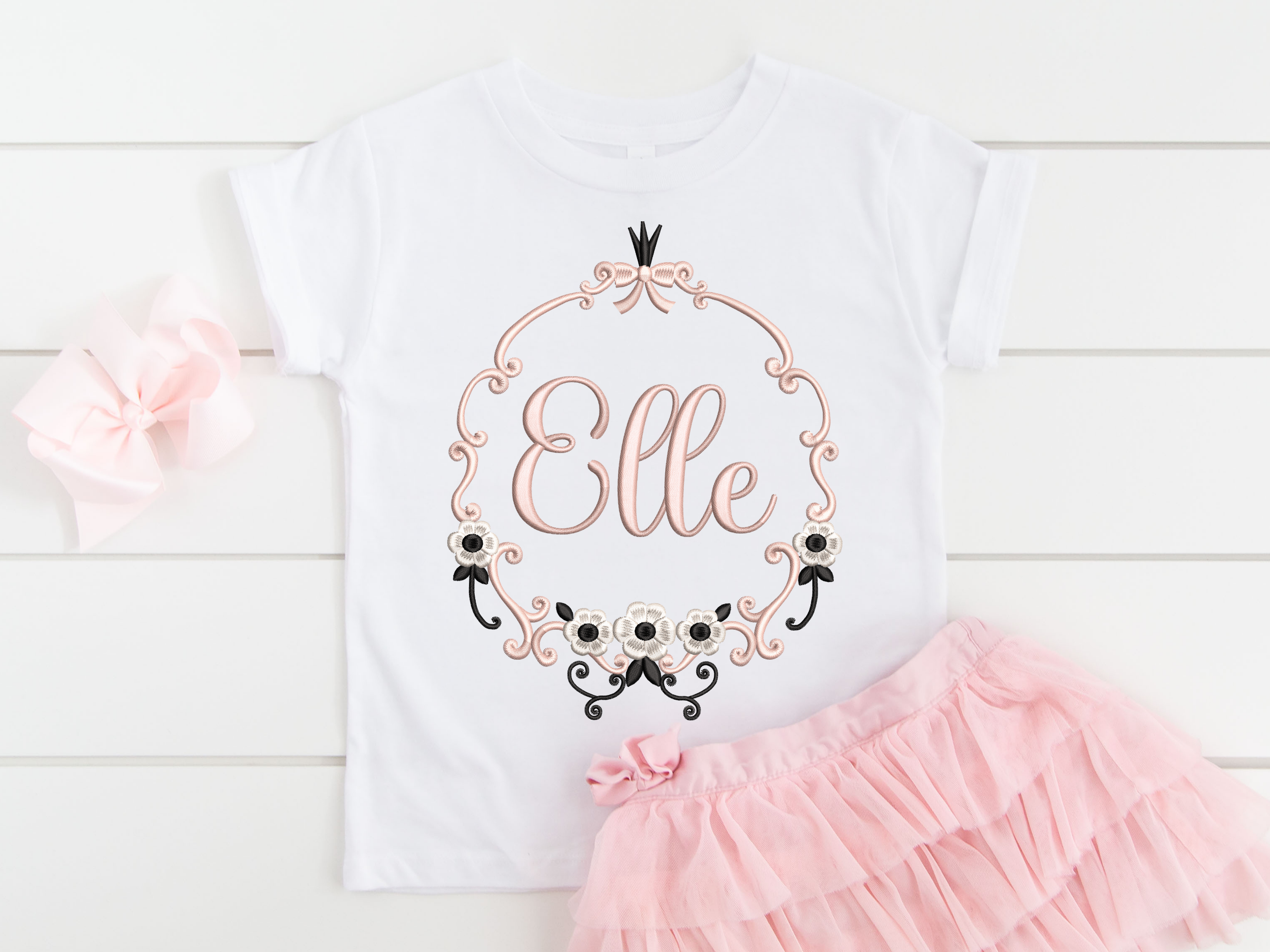 Floral Monogram Frame Machine Embroidery