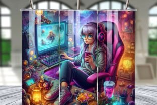 Gamer Girl Gaming Setup Tumbler Wrap PNG Graphic by LAZY ANT · Creative ...
