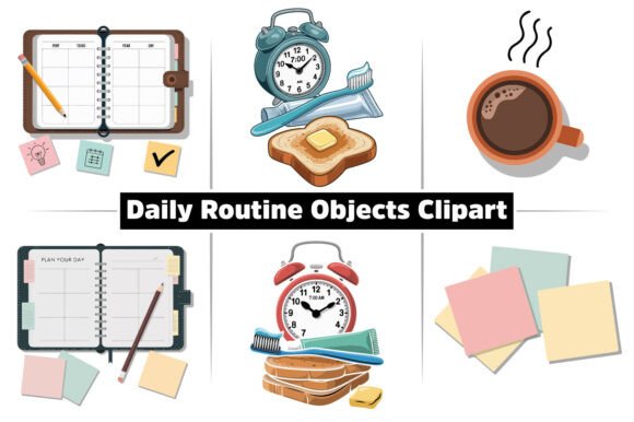 Daily Routine Objects Clipart Design Set Graphic by AHT Studio ...
