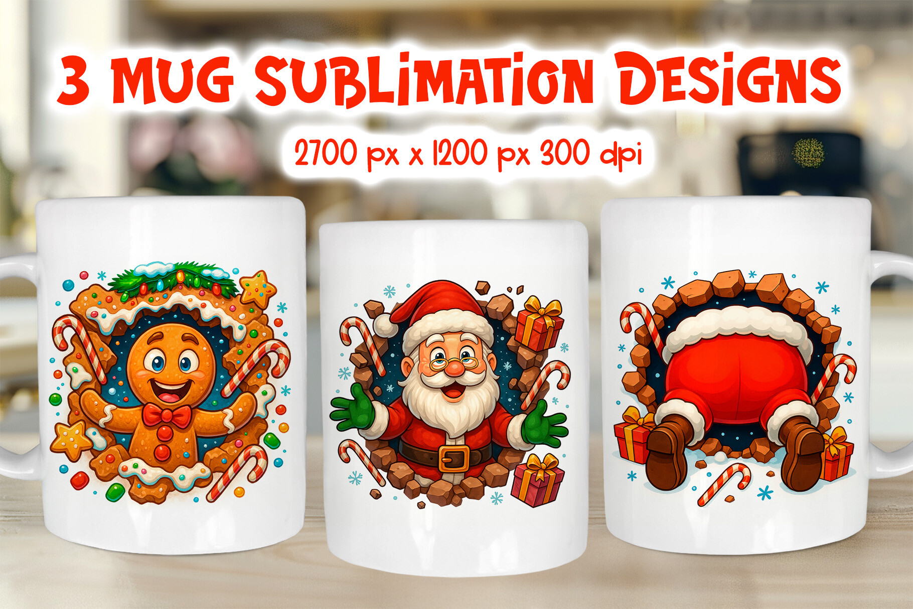 Funny 3D Christmas Mug Wrap Sublimation