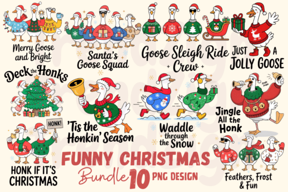 Preview of Funny Christmas Goose Animal PNG Bundle T-shirt, sticker, and sublimation design
