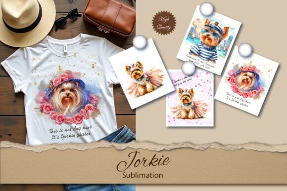 Watercolor yorkies PNG sublimation wrap for 20oz and 30oz skinny tumblers