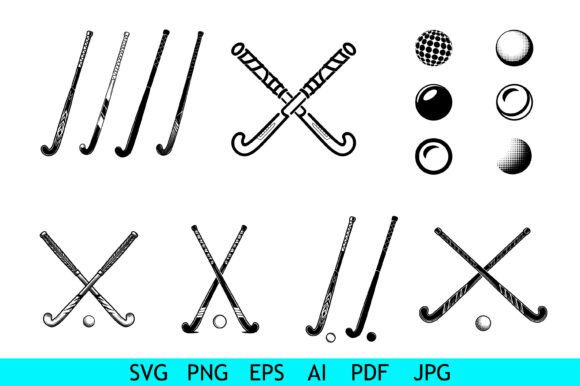 Field Hockey Sticks Icon Set