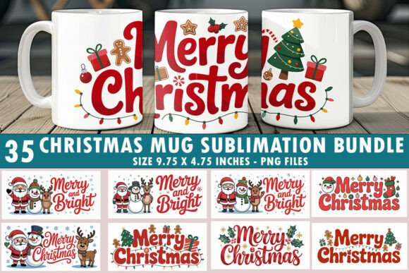 Merry Christmas Mug Sublimation Bundle Graphics