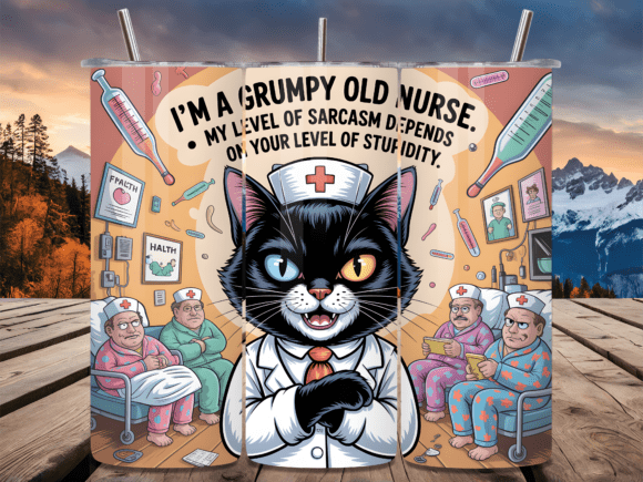Old Nurse Cat Sarcastic Tumbler Wrap PNG for sublimation tumblers