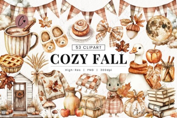 Watercolor Cozy Fall Clipart Bundle Graphic Illustrations By Christine Fleury