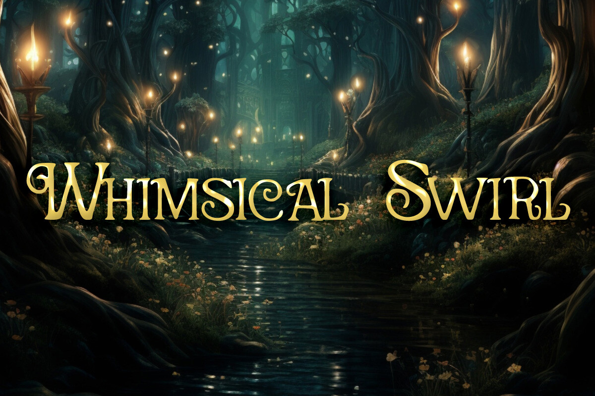 Whimsical Swirl decorative font preview with playful swirling letters