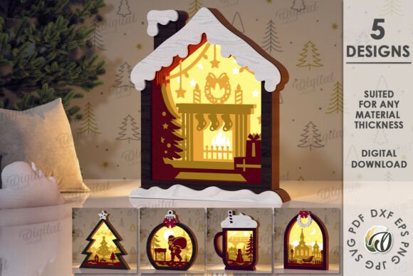3D Christmas Shadow Boxes Bundle Laser