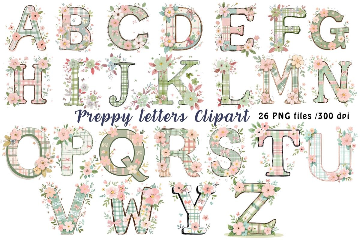 Floral Preppy Alphabet Clipart Graphic by NeriaLi · Creative Fabrica