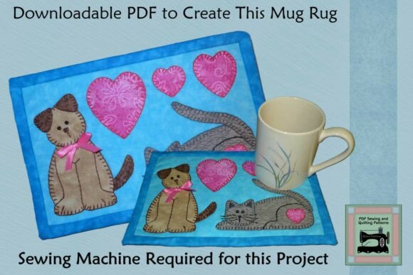 PDF Pattern for Cat and Dog Mug Rug
