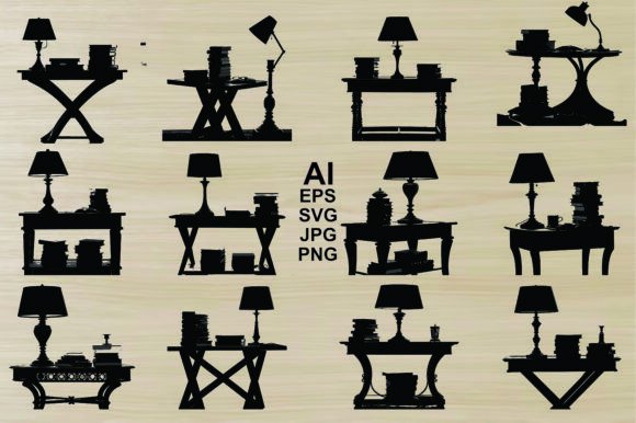 Reading Table with Book Lamp Silhouettes