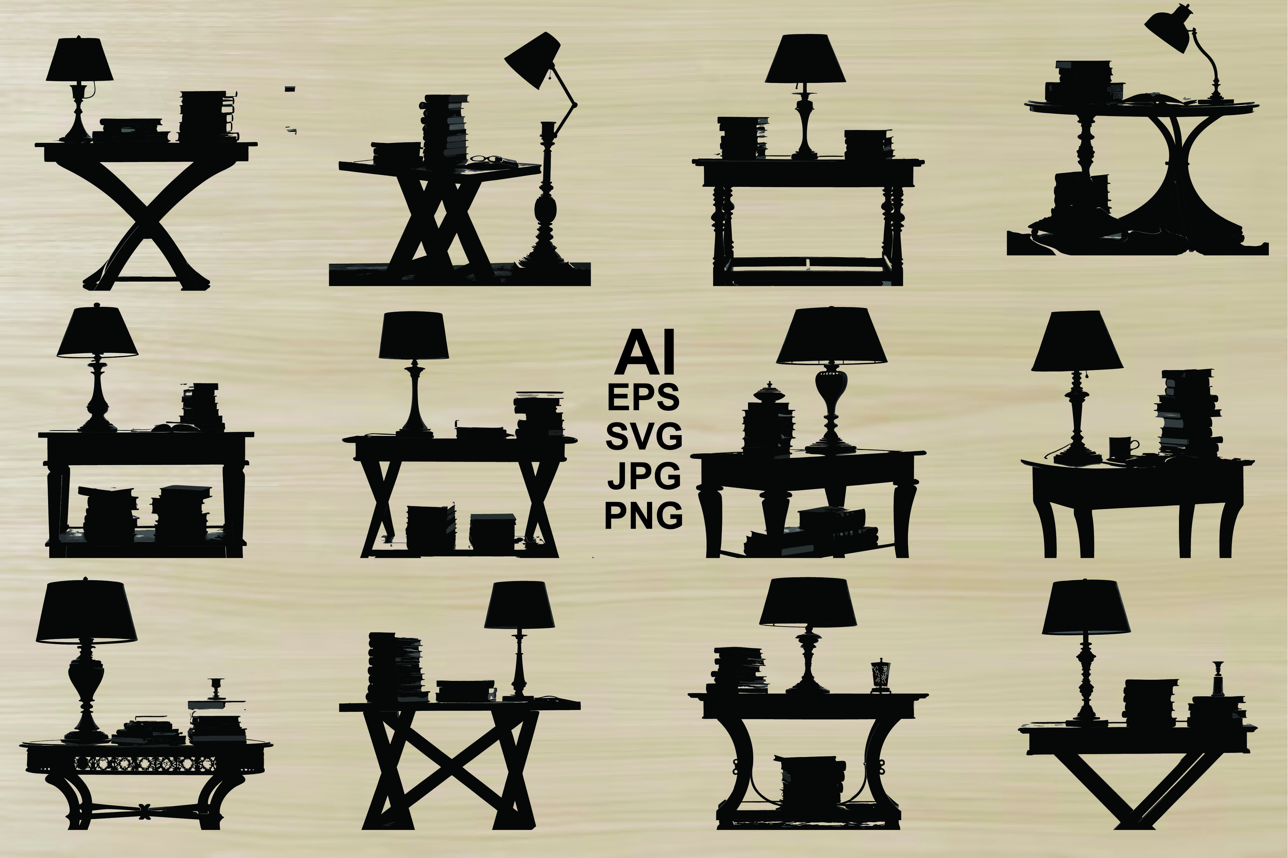 Reading Table with Book Lamp Silhouettes
