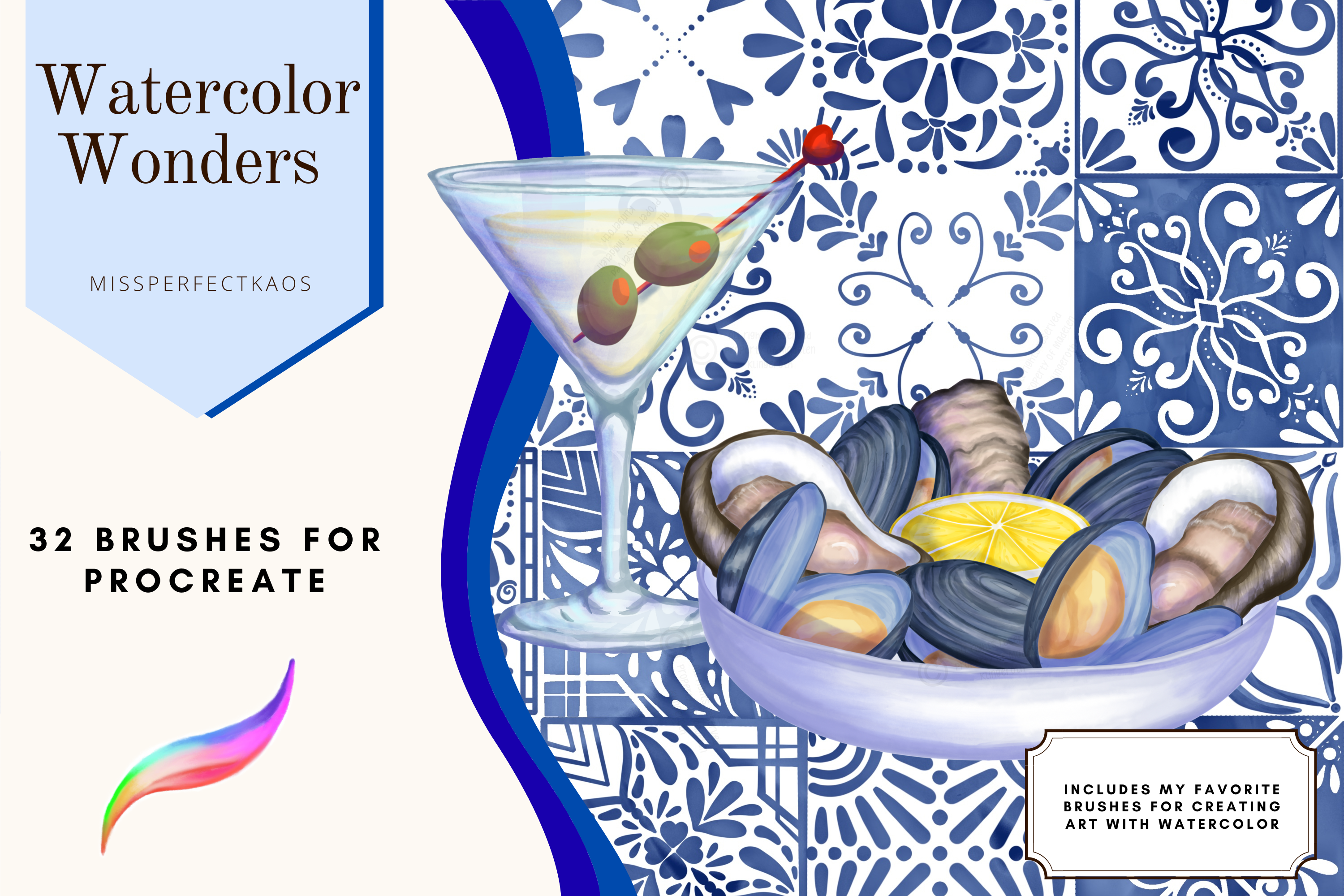 Watercolor Wonders- 32 Procreate Brushes - photo 1