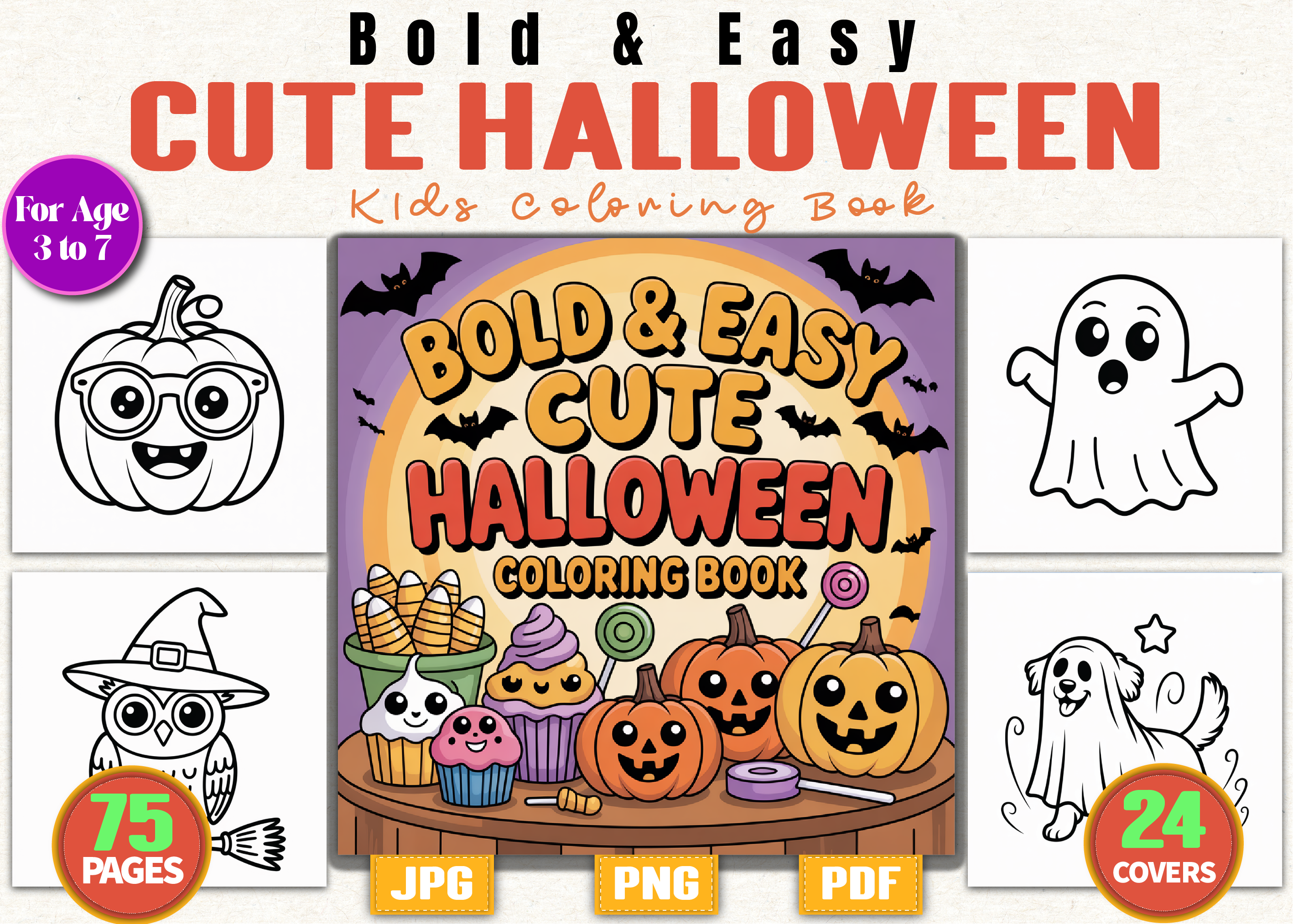 Bold & Easy Cute Halloween Coloring Book