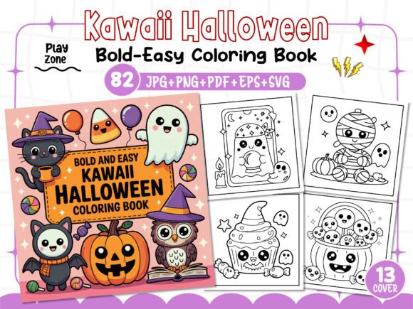 Bold Easy Kawaii Halloween Coloring Page