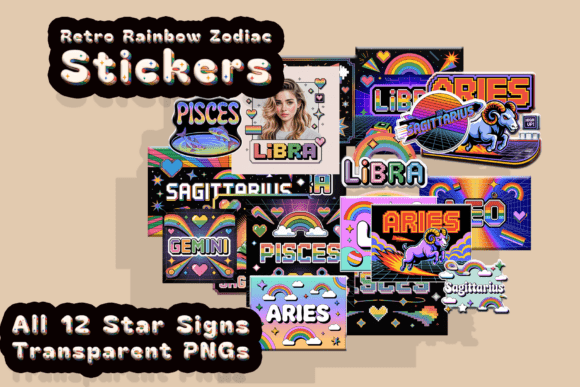 Cosmic Rainbow Zodiac Digital Stickers