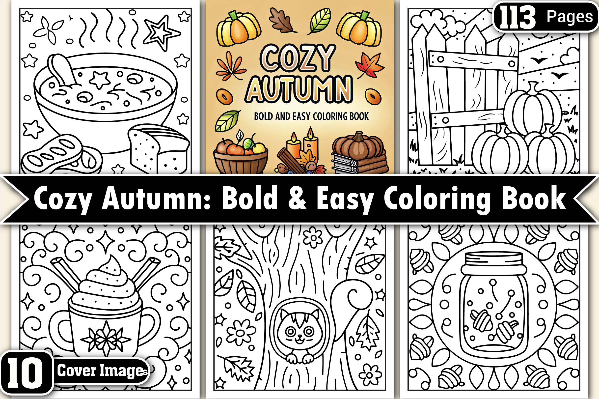 Cozy Autumn: Bold and Easy Coloring Book