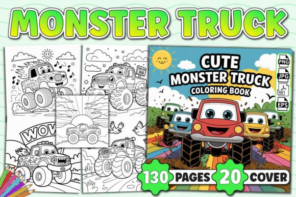Cute Monster Truck Coloring Book for KDP Grafik Ausmalseiten & Malbücher für Kinder Von uniquedesign