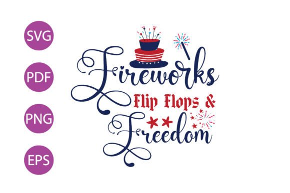 Preview of Fireworks, Flip Flops & Freedom T-shirt, sticker, and sublimation design