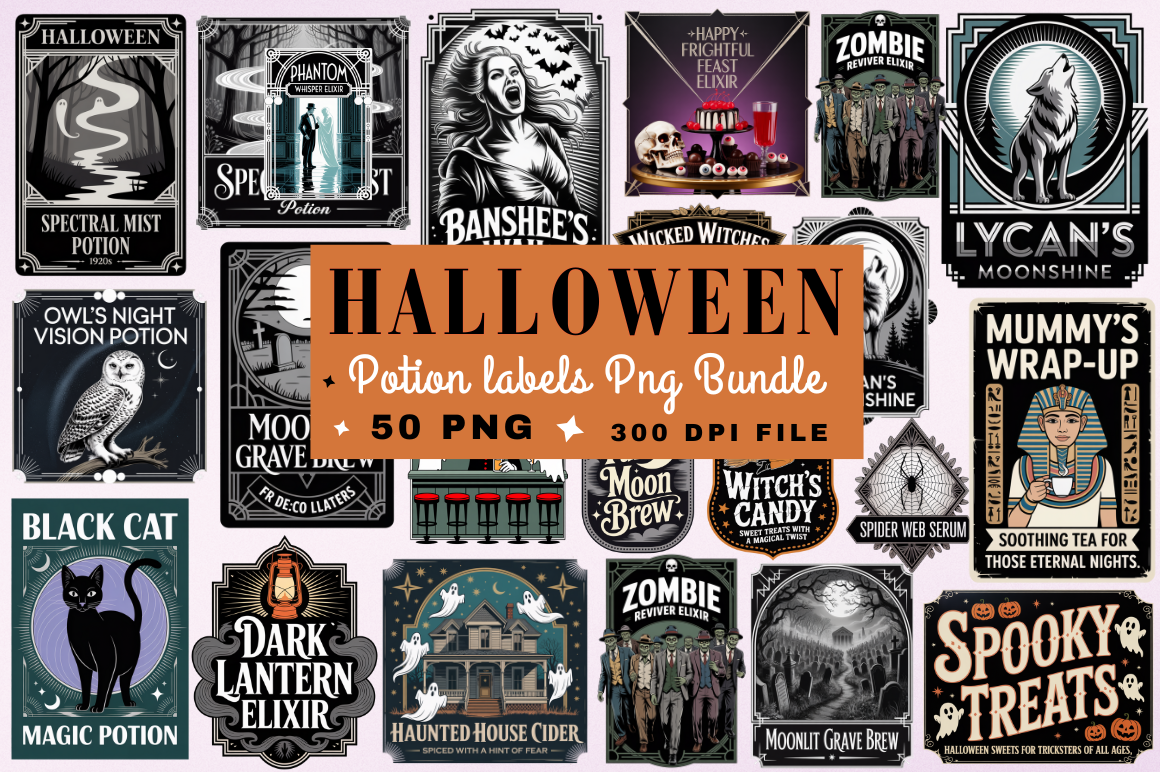 Halloween Potion Labels PNG Designs