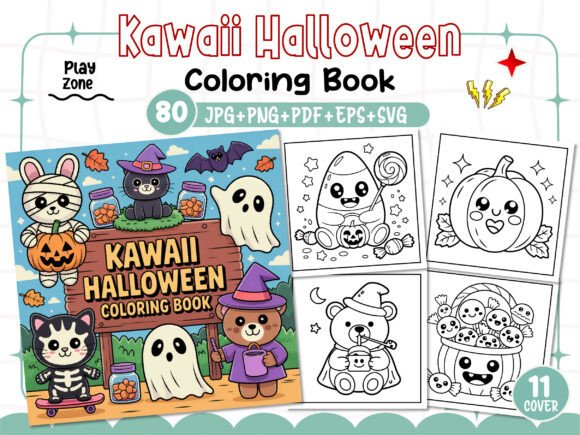 Kawaii Halloween Coloring Pages for Kids