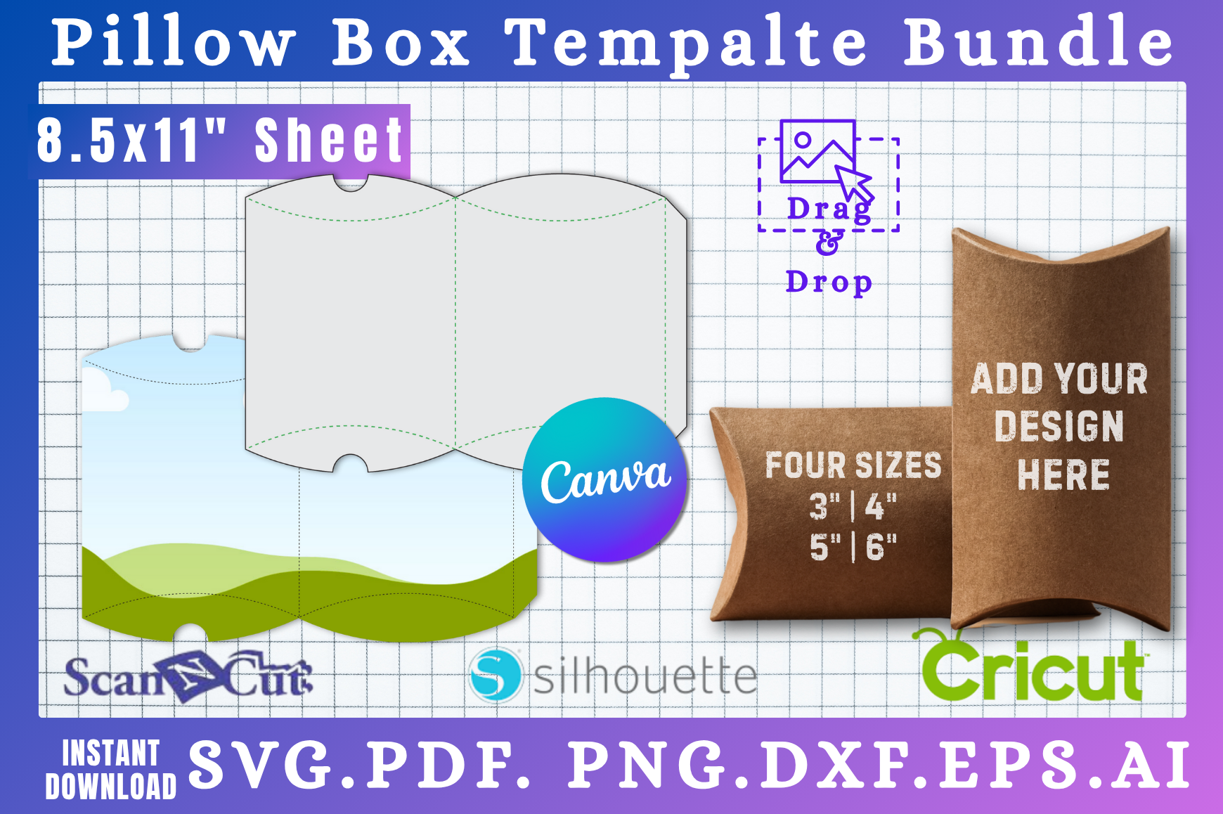 Pillow Box Template Bundle SVG & Canva