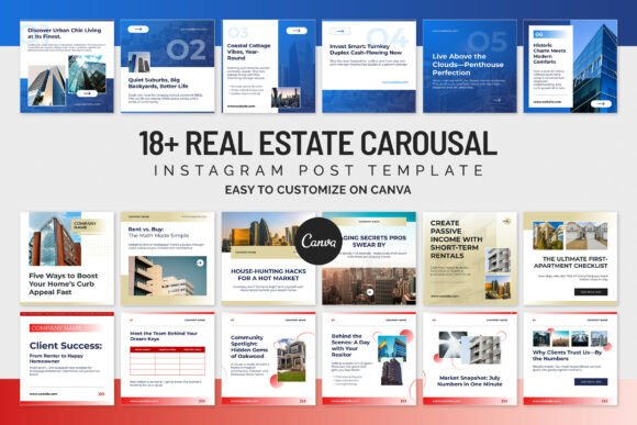 Preview of Real Estate IG Canva Carousel Templates real estate social media template
