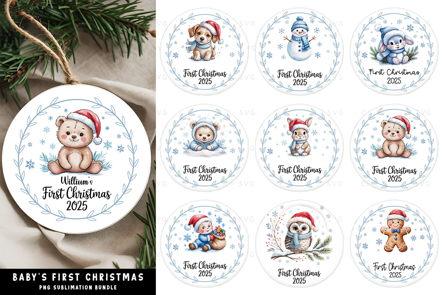 Baby's First Christmas 2025 PNG Bundle