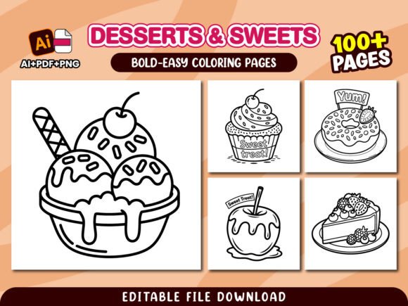 Desserts & Sweets Easy Coloring Pages