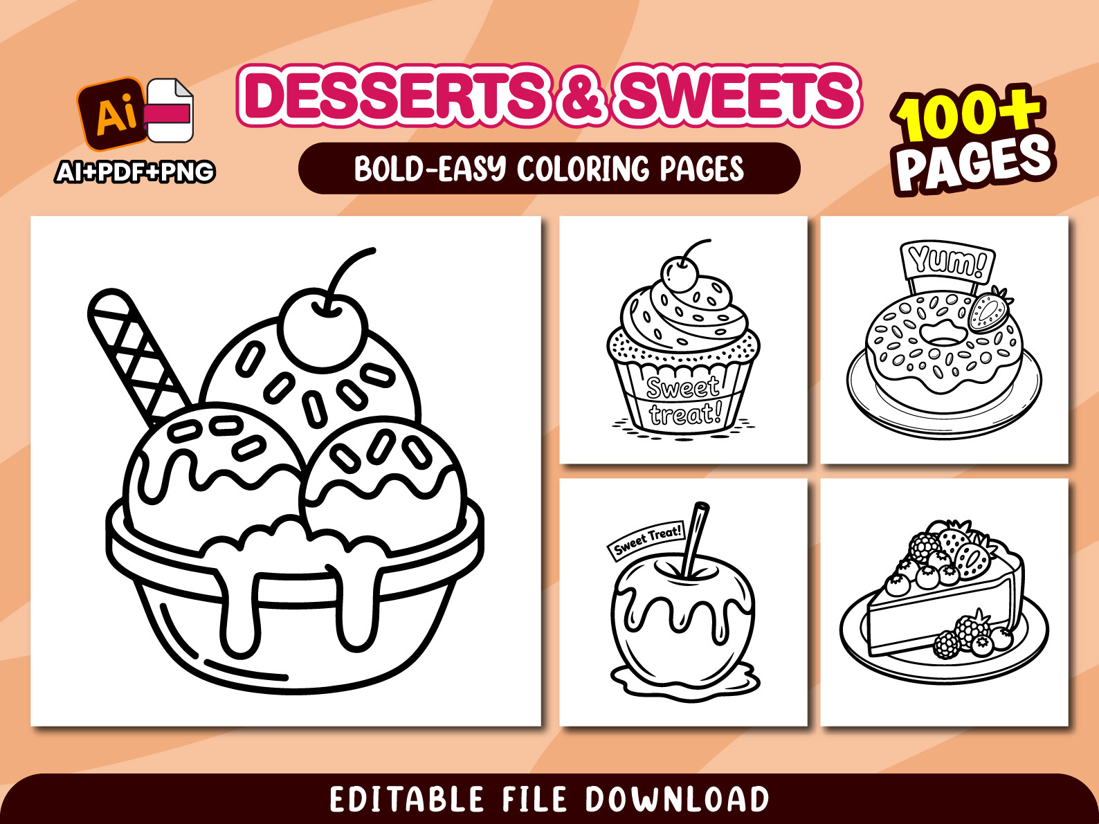 Desserts & Sweets Easy Coloring Pages