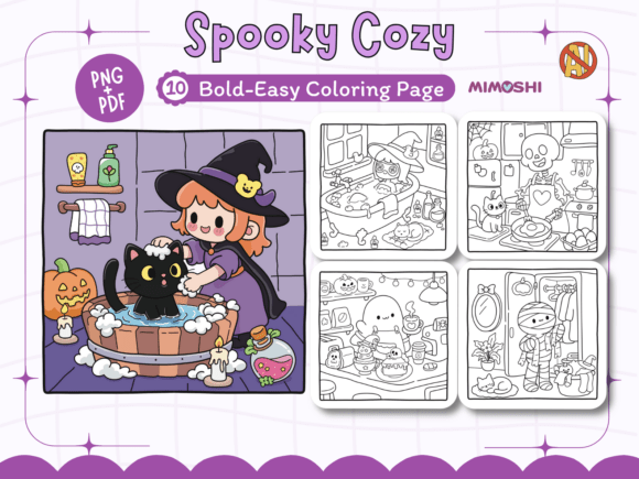Spooky Cozy Halloween Home Coloring Page