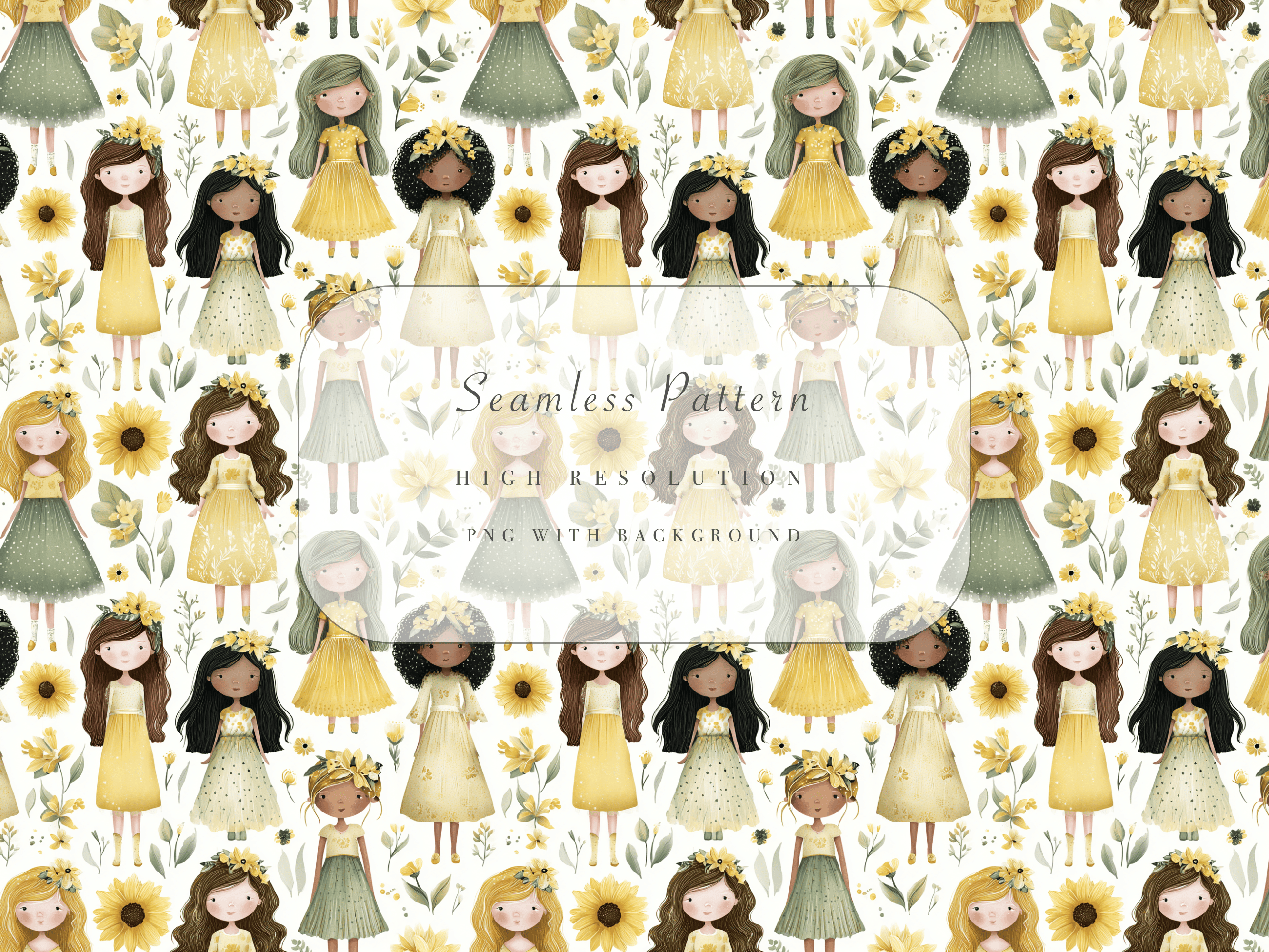 Sunflower Girl Seamless Pattern