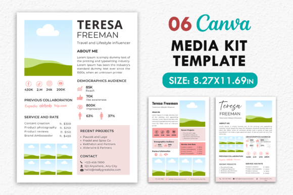Canva influencer media kit templates for audience statistics and collaborations