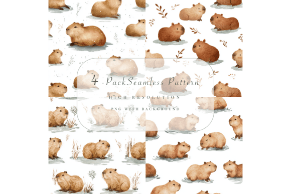 4 Pack Capybara Seamless Pattern