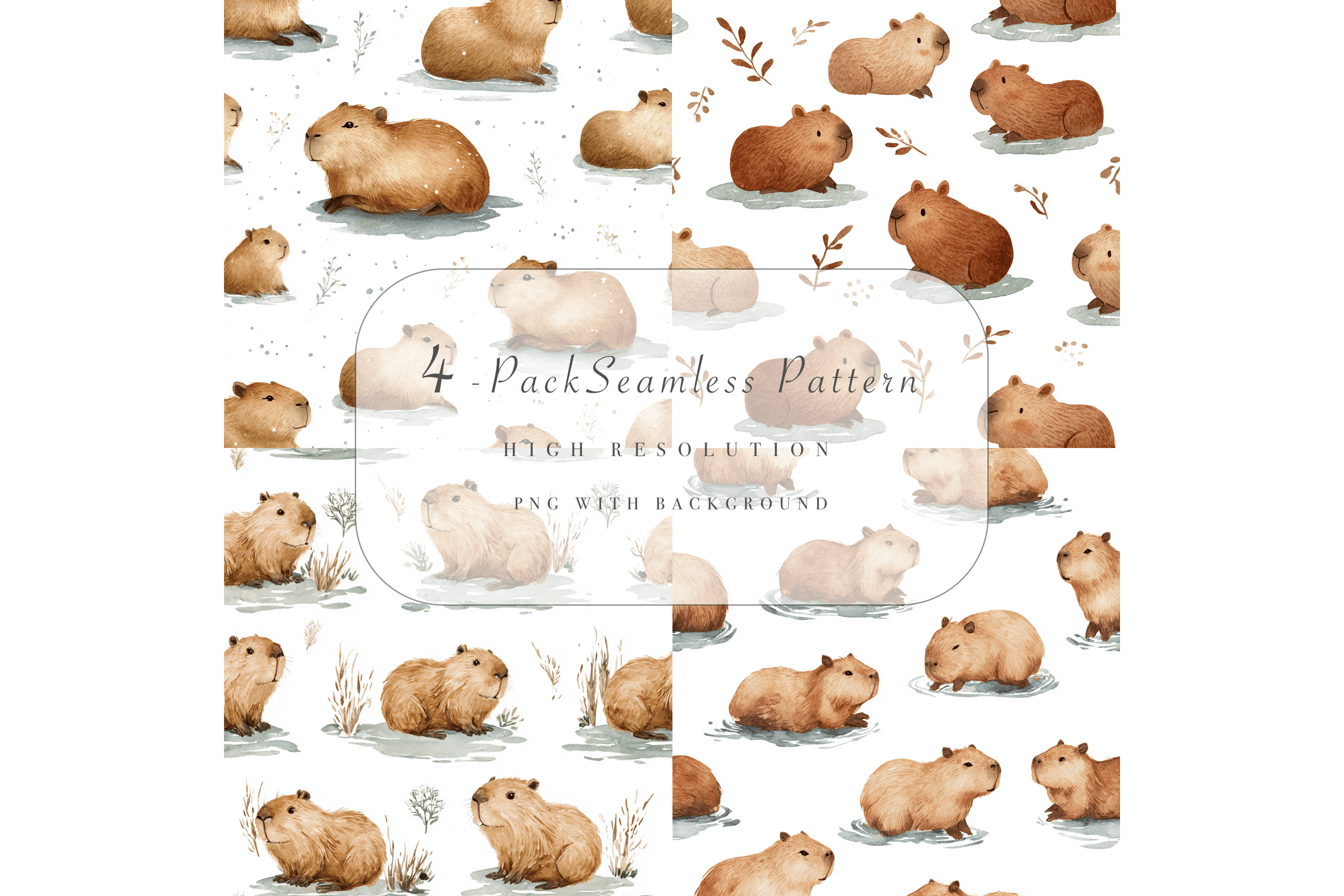 4 Pack Capybara Seamless Pattern