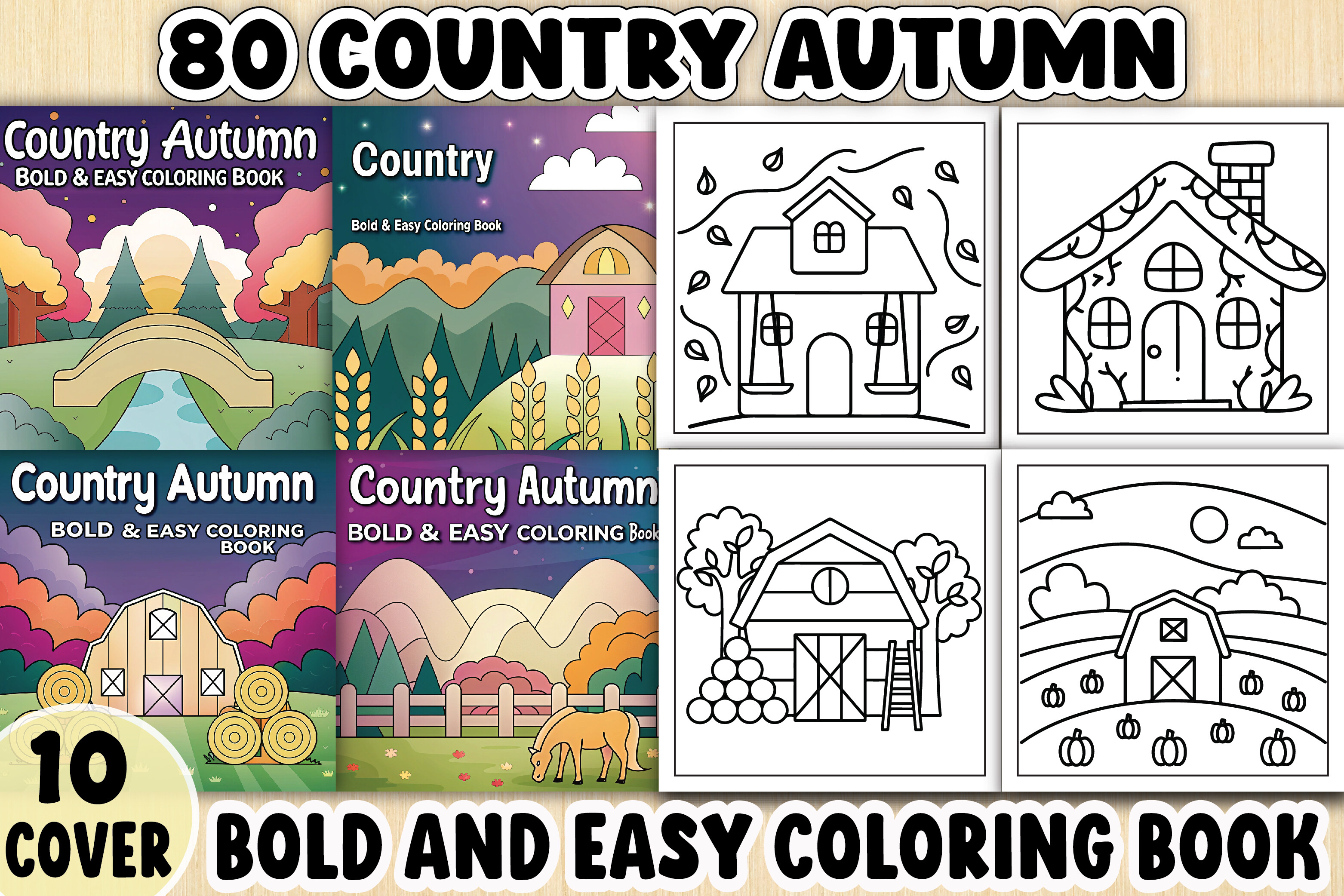 Country Autumn Bold & Easy Coloring Page