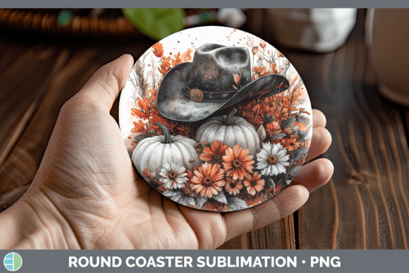 Cowboy Hat Round Coaster Country Pumpkin Gráfico Ilustrações em IA Por Enliven Designs