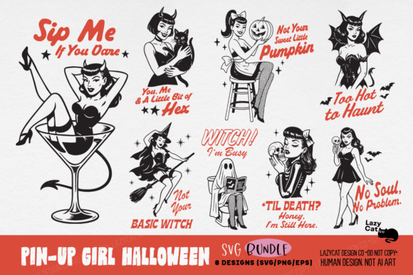 Halloween Pin-up Girl SVG PNG Bundle