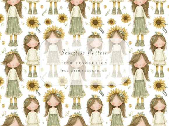 Sunflower Girl Seamless Pattern