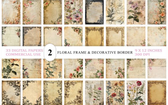 Vintage Floral Frame & Decorative Border
