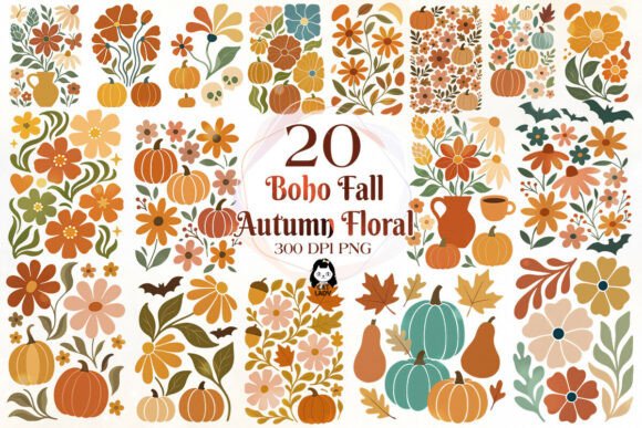 Abstract Boho Fall Autumn Floral Bundle
