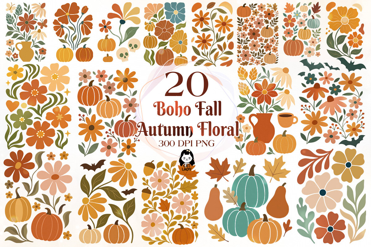 Abstract Boho Fall Autumn Floral Bundle