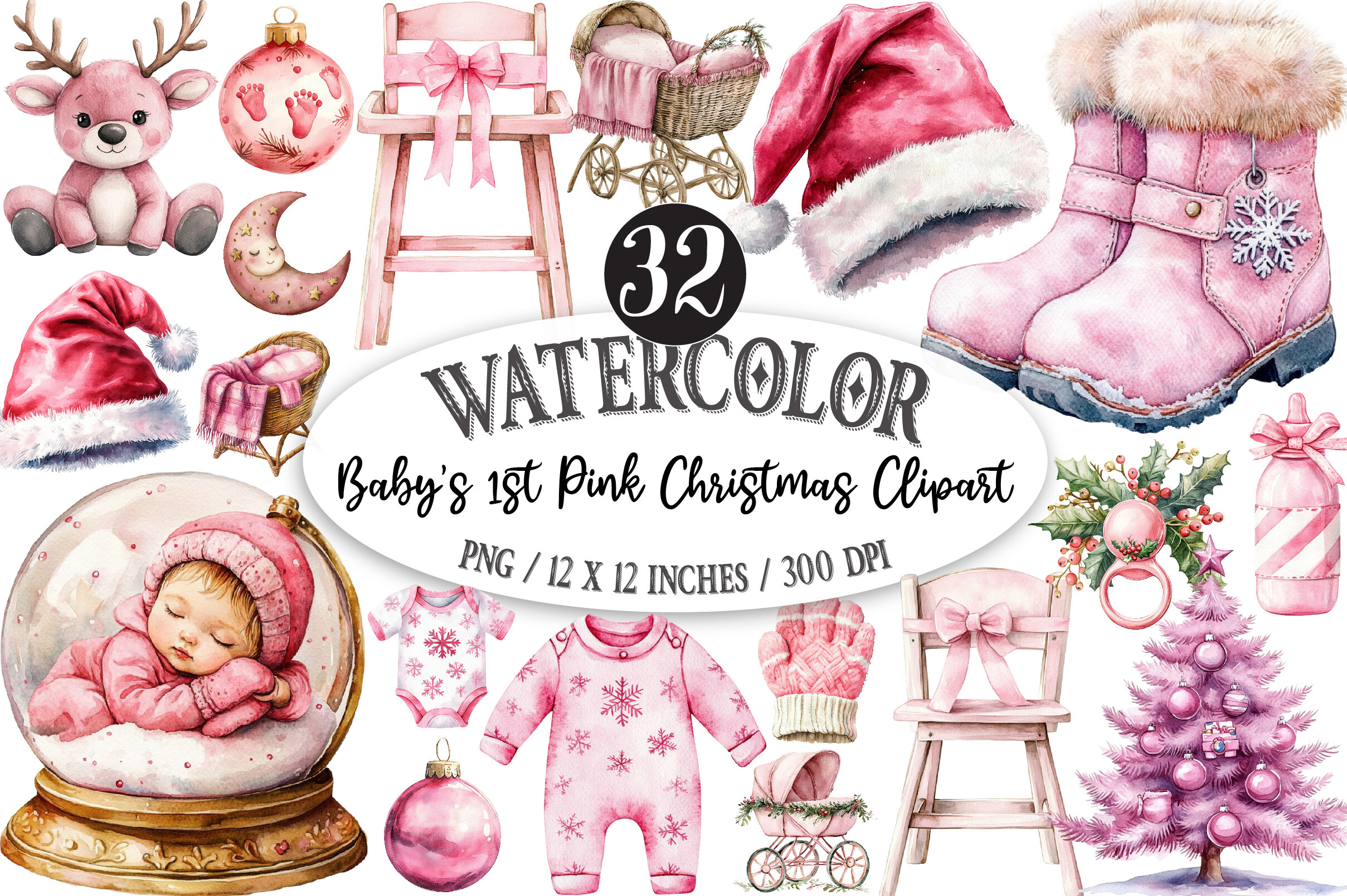 Baby’s 1st Pink Christmas Clipart - photo 1