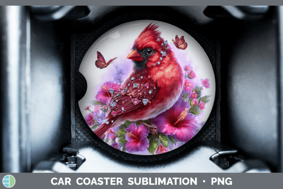 Cardinal Car Coaster Birds 01 Floral Sum Graphic AI Illustrations By Enliven Designs